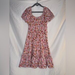 Three Hearts Pink Floral Kids Dress